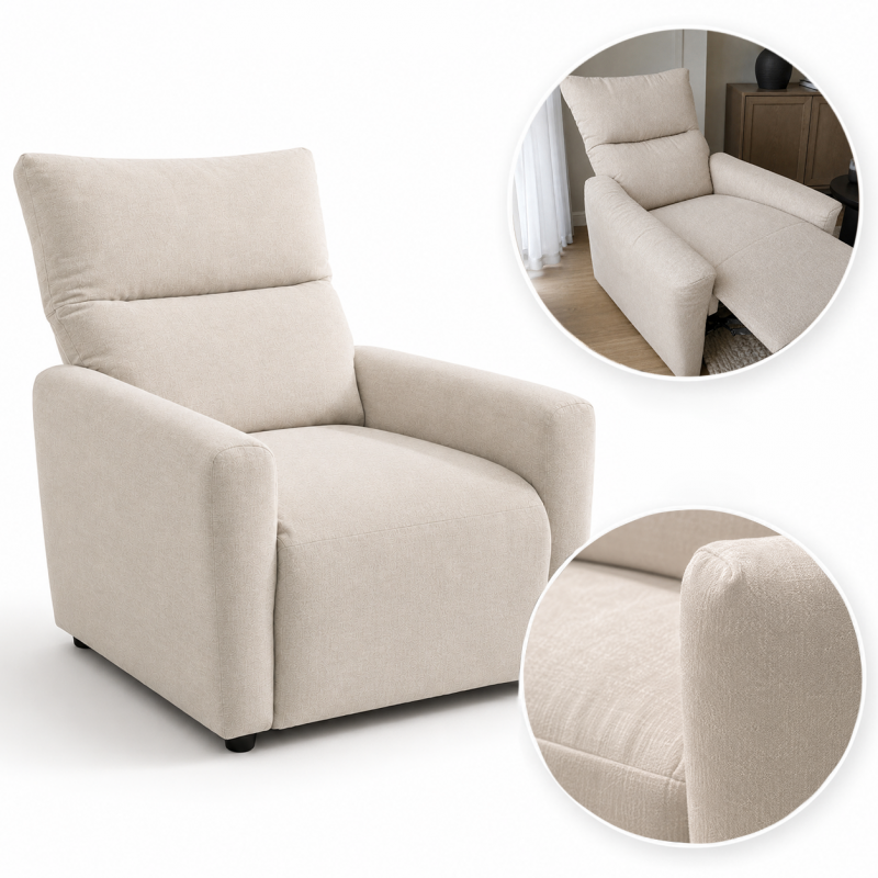 Luxury Recliner Chair NOX with Footrest & Full Recline Function (Beige)