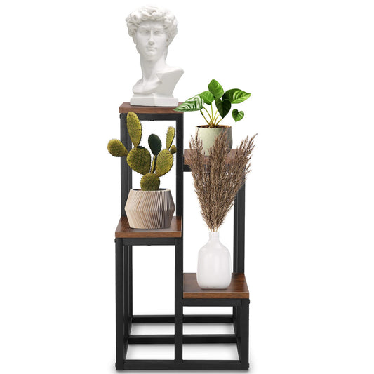 Multi-Tier Plant Stand Springos GA0209 Loft Style (4 Shelves), Black/Dark Brown