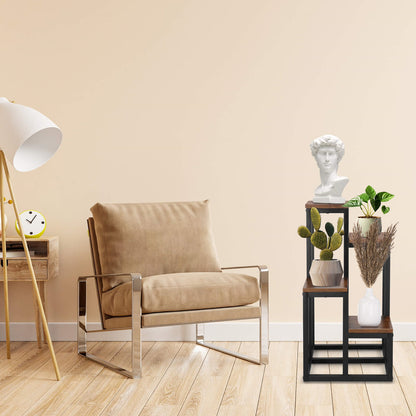 Daudzlīmeņu puķu statīvs Springos GA0209 Loft stilā (4 plaukti), melns/tumši brūns