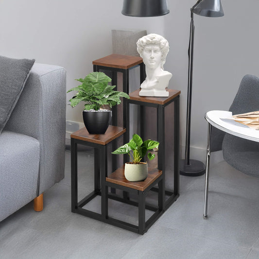Multi-Tier Plant Stand Springos GA0209 Loft Style (4 Shelves), Black/Dark Brown