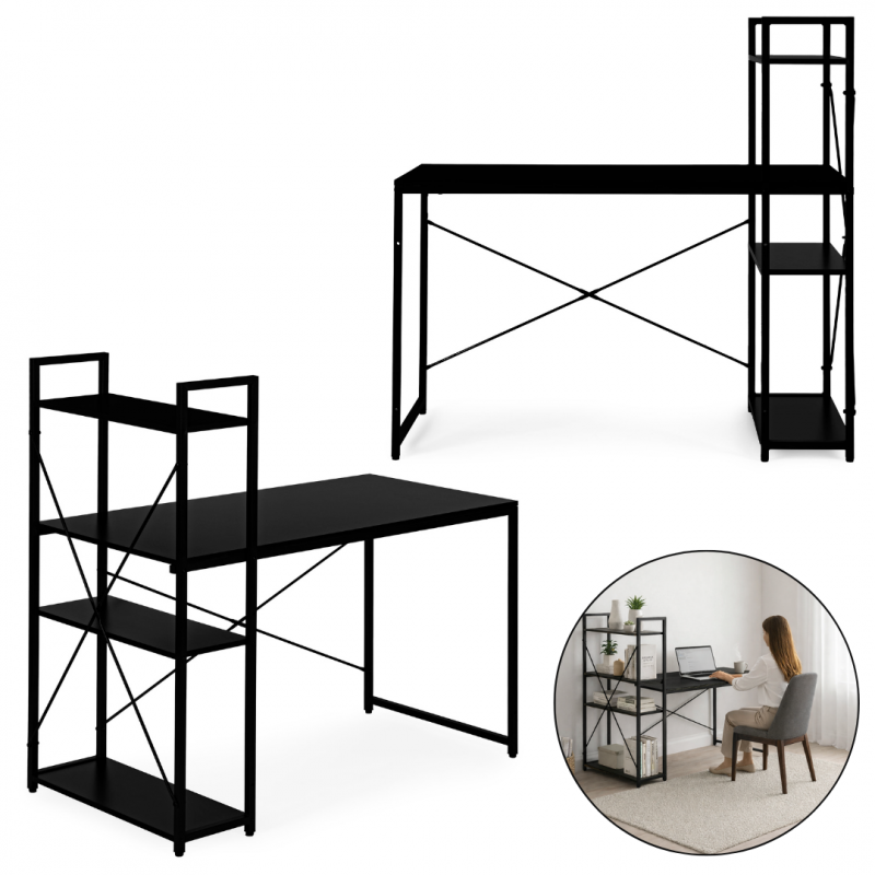 LOFT stila rakstāmgalds ar plauktu 120 × 60 cm, melns
