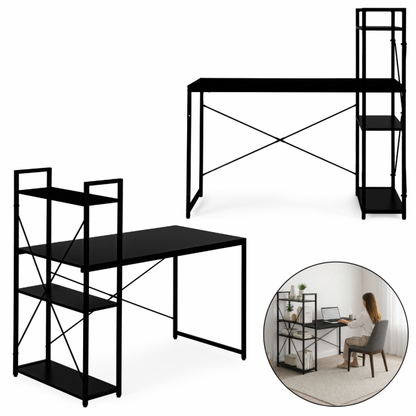 LOFT stila rakstāmgalds ar plauktu 120 × 60 cm, melns
