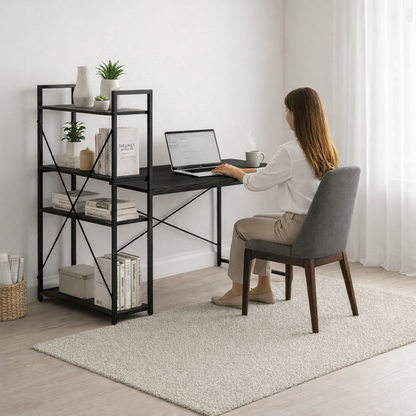 LOFT stila rakstāmgalds ar plauktu 120 × 60 cm, melns