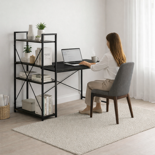 LOFT stila rakstāmgalds ar plauktu 120 × 60 cm, melns