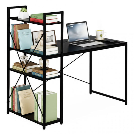 LOFT stila rakstāmgalds ar plauktu 120 × 60 cm, melns