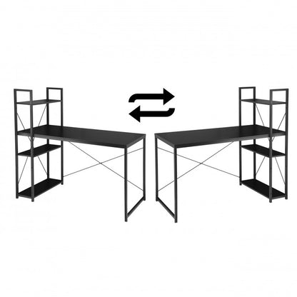 LOFT stila rakstāmgalds ar plauktu 120 × 60 cm, melns