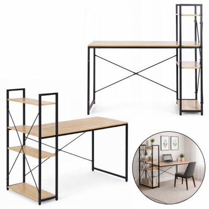 Loft-style desk with shelf 120 × 60 cm, light brown