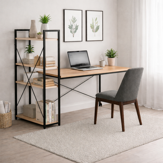 LOFT stila rakstāmgalds ar plauktu 120 × 60 cm, gaiši brūns