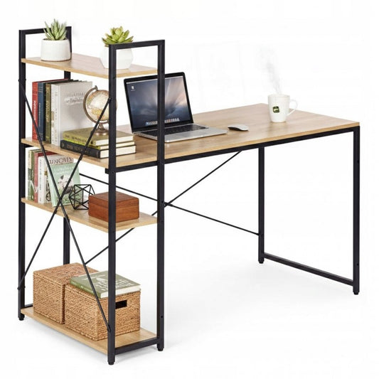 LOFT stila rakstāmgalds ar plauktu 120 × 60 cm, gaiši brūns