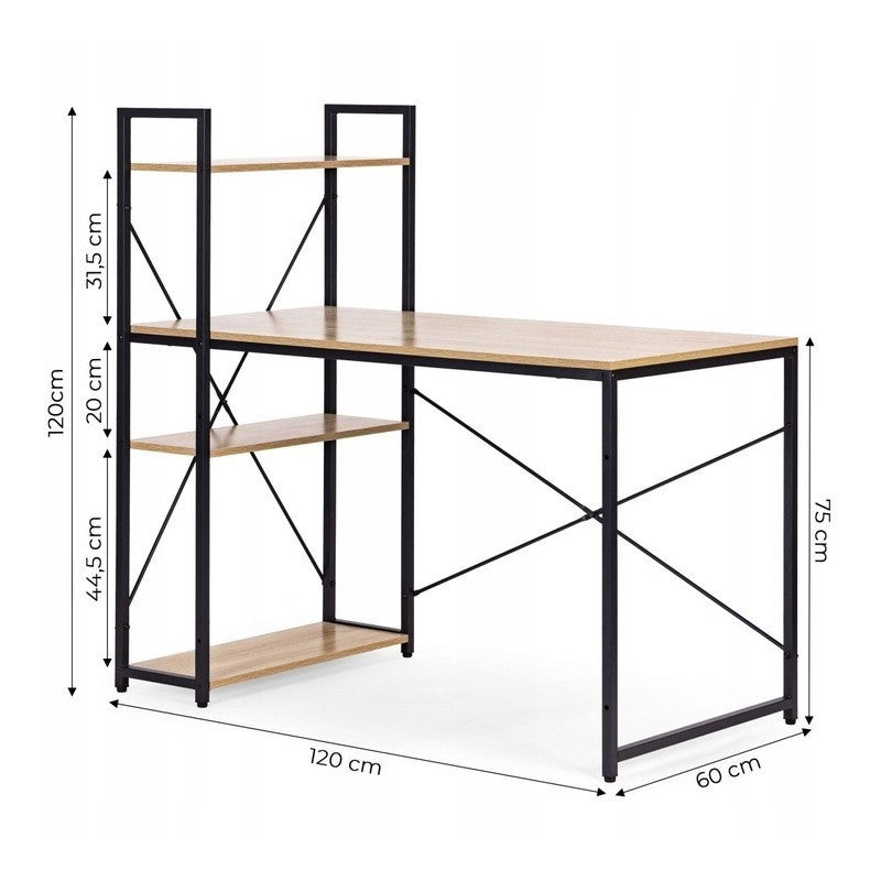 Loft-style desk with shelf 120 × 60 cm, light brown