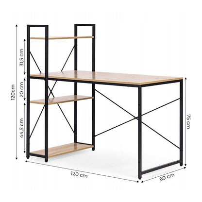 Loft-style desk with shelf 120 × 60 cm, light brown