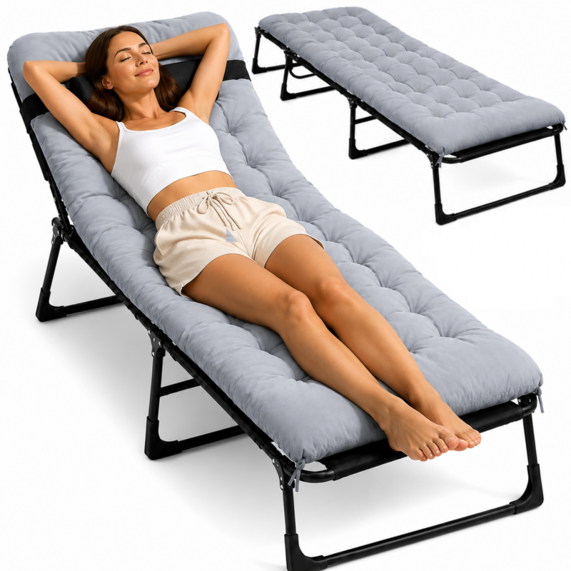 Folding Camping Bed with Mattress – 190 × 68 cm