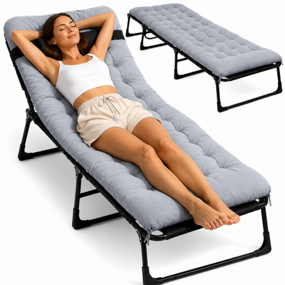 Folding Camping Bed with Mattress – 190 × 68 cm