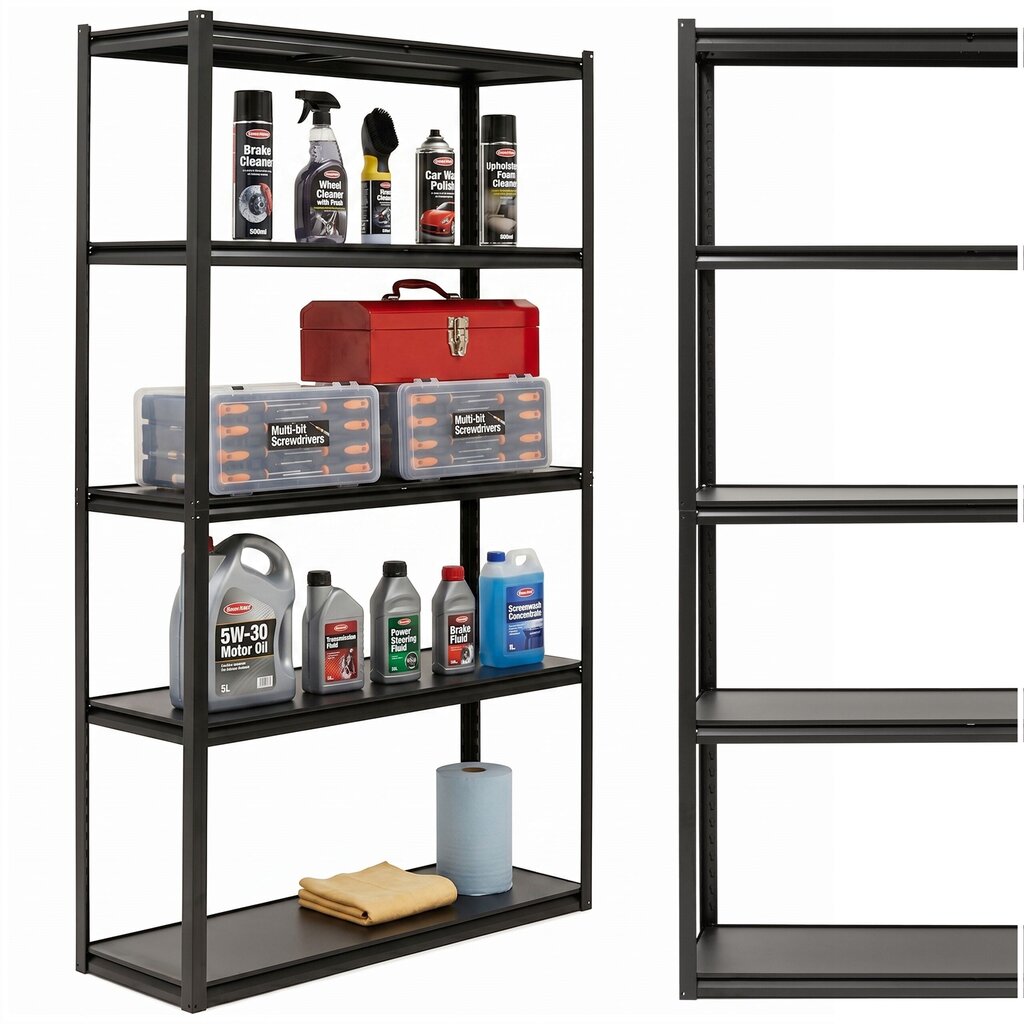 Metal Storage Shelving Unit Springos HA5284, 200 × 120 × 40 cm (5 MDF Shelves, up to 750 kg), Black, HA5284