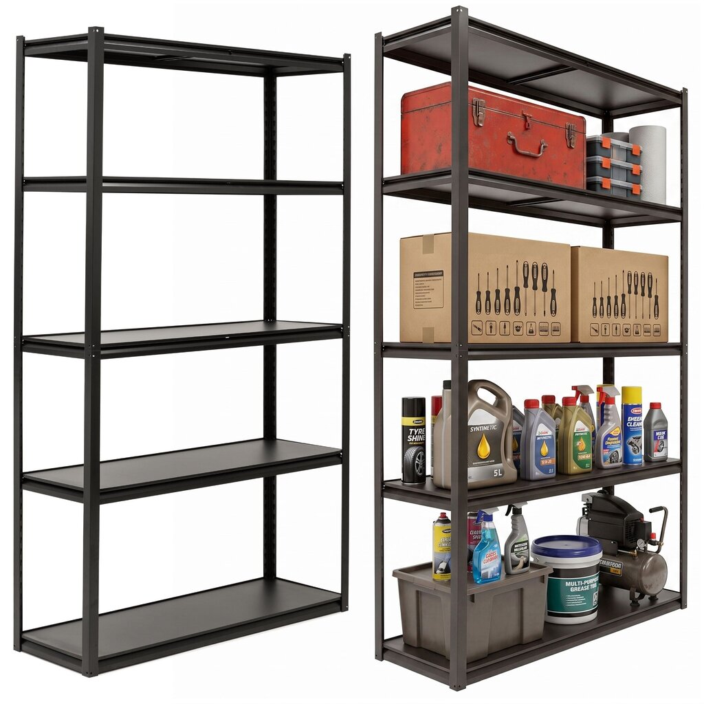 Metal Storage Shelving Unit Springos HA5284, 200 × 120 × 40 cm (5 MDF Shelves, up to 750 kg), Black, HA5284