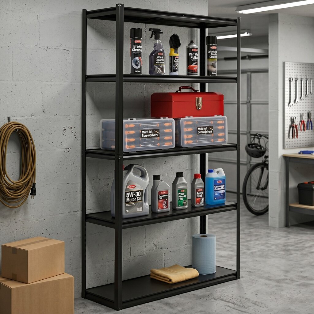Metal Storage Shelving Unit Springos HA5284, 200 × 120 × 40 cm (5 MDF Shelves, up to 750 kg), Black, HA5284