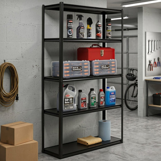 Metal Storage Shelving Unit Springos HA5284, 200 × 120 × 40 cm (5 MDF Shelves, up to 750 kg), Black, HA5284