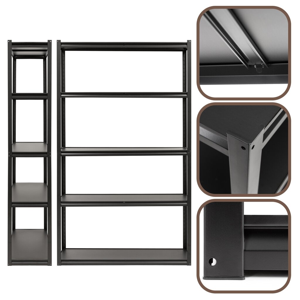 Metal Storage Shelving Unit Springos HA5284, 200 × 120 × 40 cm (5 MDF Shelves, up to 750 kg), Black, HA5284