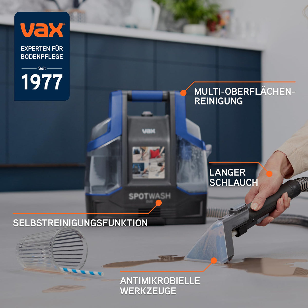 Vax SpotWash Duo CDCW-CSXS – Portatīvais mazgājošais putekļusūcējs audumiem un cietajām virsmām