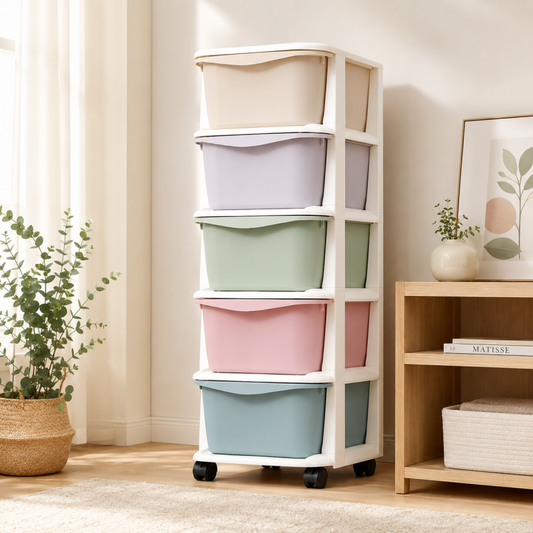 5-Drawer Plastic Storage Trolley on Wheels PO10