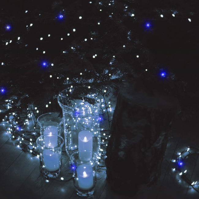 Ziemassvētku LED virtene Springos CL1007 (1000 LED), 81,5 m, auksti balta ar ziliem FLASH zibšņiem, 23W, CL1007