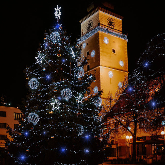 Ziemassvētku LED virtene Springos CL1007 (1000 LED), 81,5 m, auksti balta ar ziliem FLASH zibšņiem, 23W, CL1007