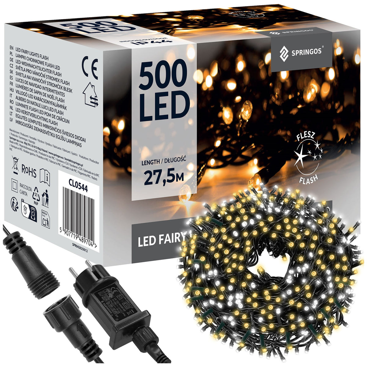 Ziemassvētku LED virtene Springos CL0544 (500 LED), 27,5 m, silti balta ar auksti baltu FLASH efektu
