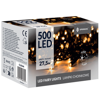 Ziemassvētku LED virtene Springos CL0544 (500 LED), 27,5 m, silti balta ar auksti baltu FLASH efektu