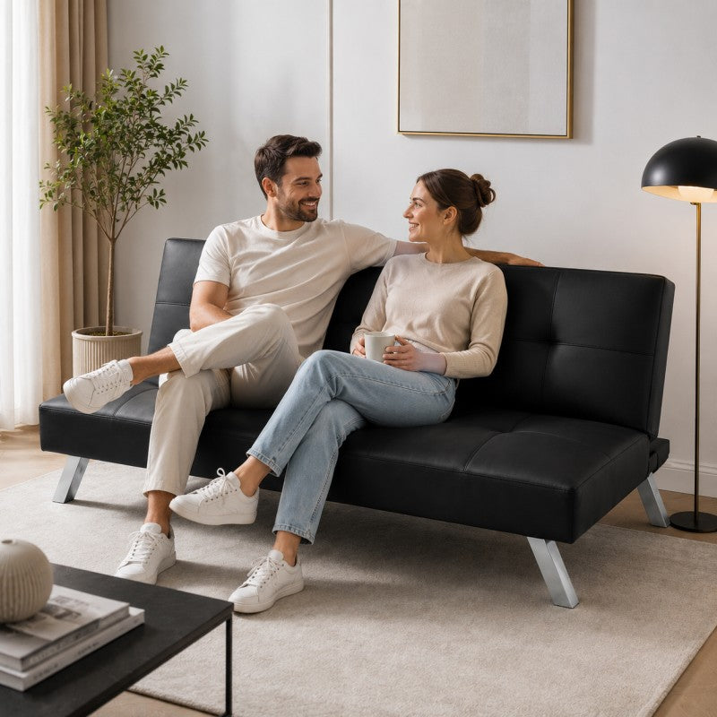 Izvelkams dīvāns FLEX SOF04CZ – Melna mākslīgā āda (167 cm)