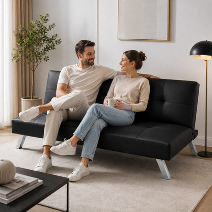 Izvelkams dīvāns FLEX SOF04CZ – Melna mākslīgā āda (167 cm)