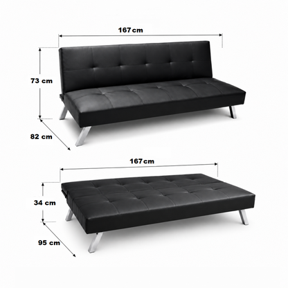 Izvelkams dīvāns FLEX SOF04CZ – Melna mākslīgā āda (167 cm)