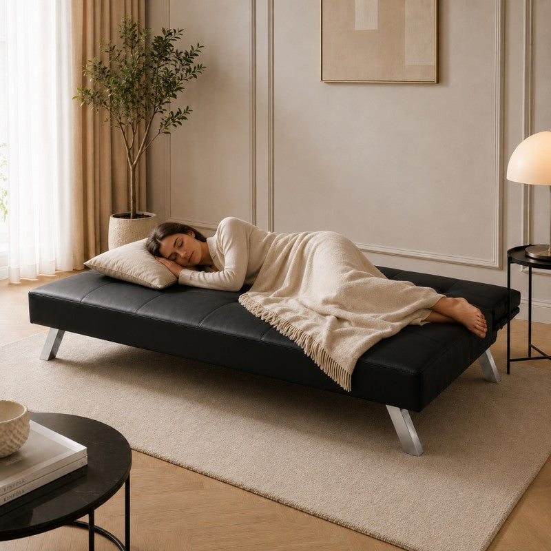 Izvelkams dīvāns FLEX SOF04CZ – Melna mākslīgā āda (167 cm)