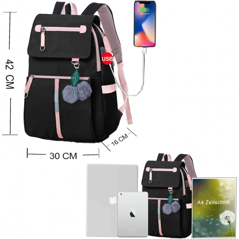 Universal school sports backpack with USB key ring PL158