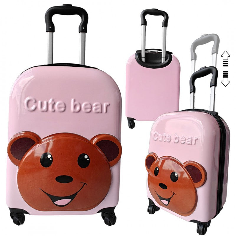 Детский чемодан на колесах для путешествий, Cute bear, розовый.