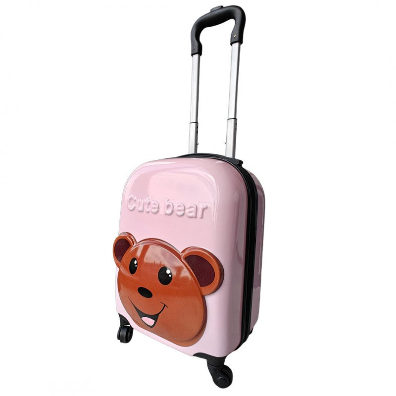 Детский чемодан на колесах для путешествий, Cute bear, розовый.