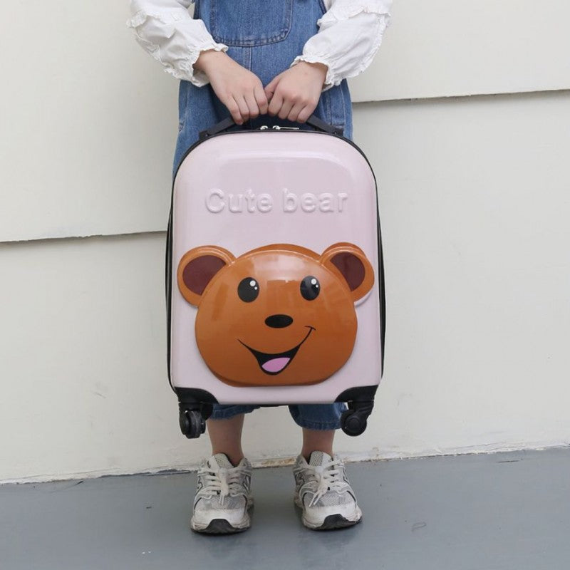 Детский чемодан на колесах для путешествий, Cute bear, розовый.