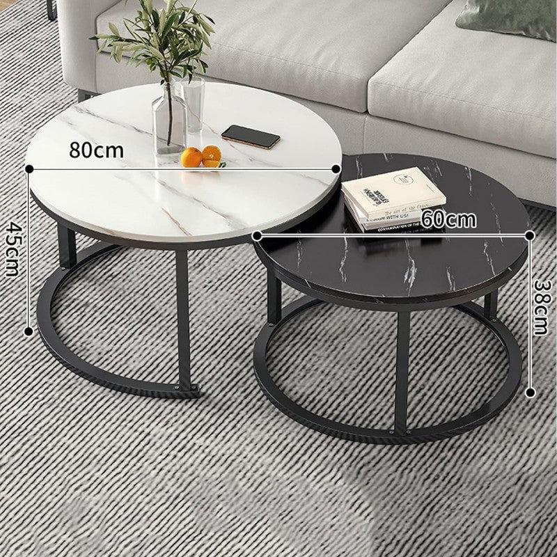 2-in-1 Nesting Coffee Table Set – White & Black Marble Effect