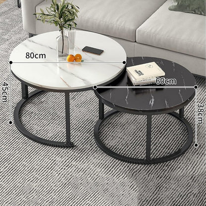 2-in-1 Nesting Coffee Table Set – White & Black Marble Effect