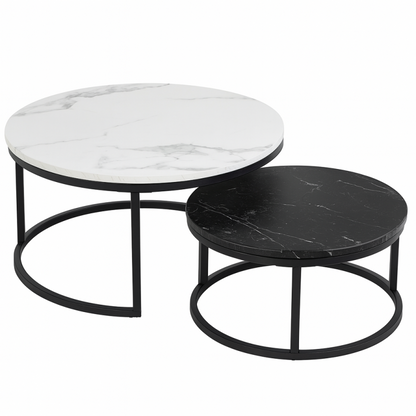 2-in-1 Nesting Coffee Table Set – White & Black Marble Effect